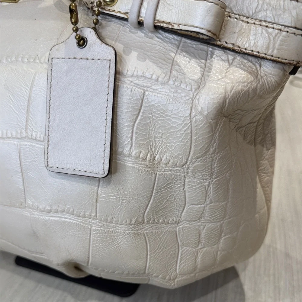 Coach Ivory Croc-Embossed Satchel with Scarf